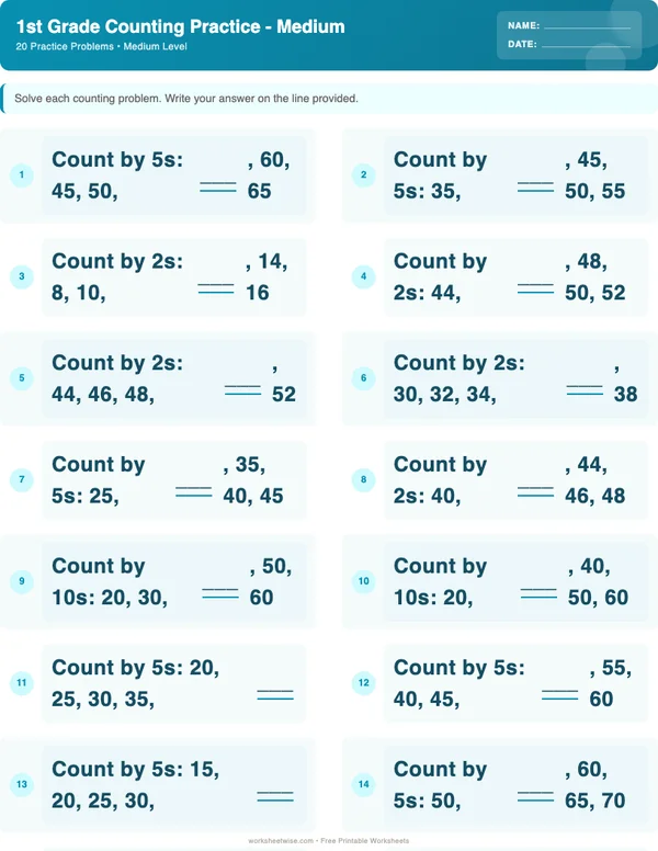 1st Grade Counting Worksheets - Ocean Theme (Medium)