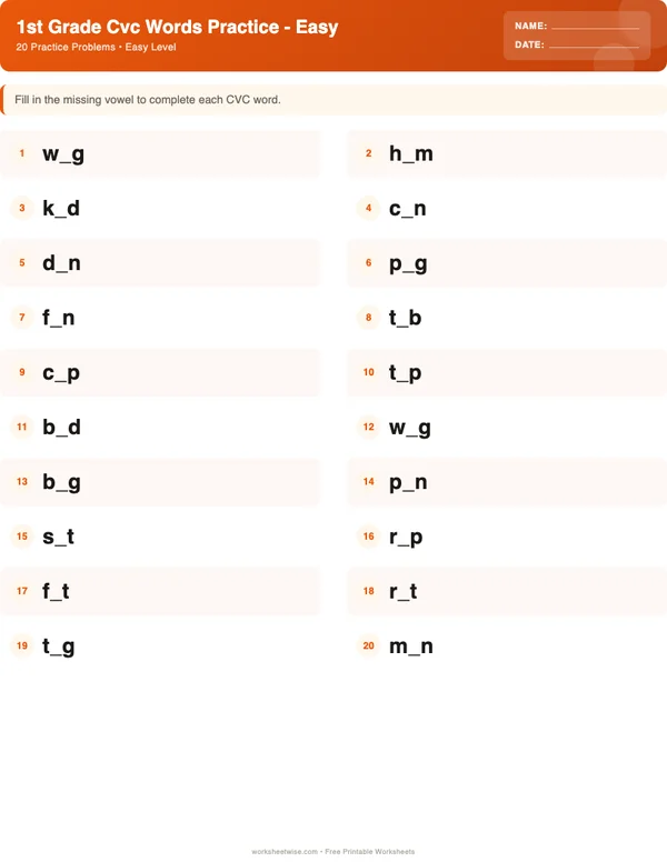 1st Grade CVC Words Worksheets - Halloween Theme (Easy)