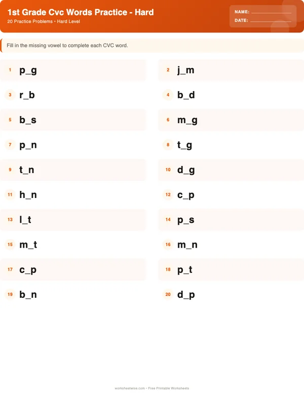 1st Grade CVC Words Worksheets - Halloween Theme (Hard)