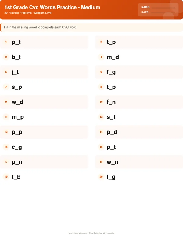 1st Grade CVC Words Worksheets - Halloween Theme (Medium)