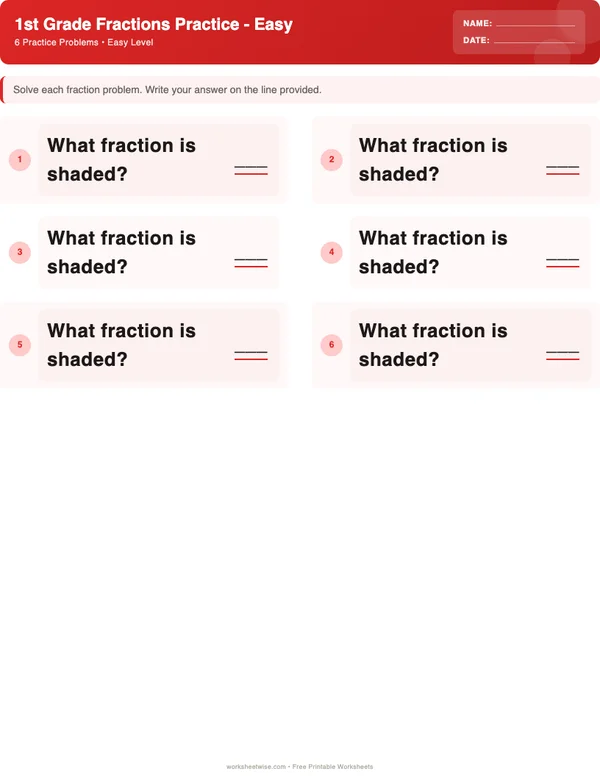 1st Grade Fractions Worksheets - Christmas Theme (Easy)