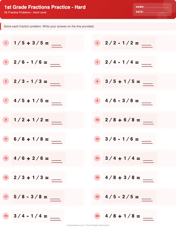 1st Grade Fractions Worksheets - Christmas Theme (Hard)