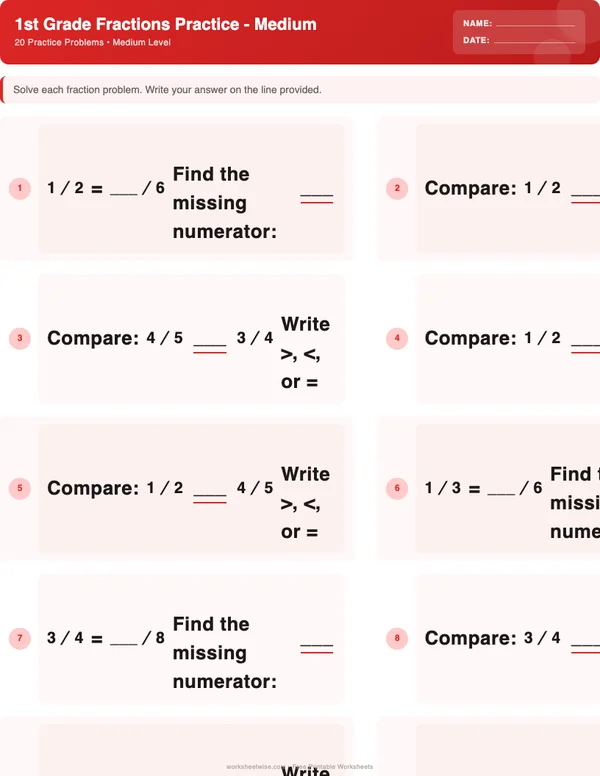 1st Grade Fractions Worksheets - Christmas Theme (Medium)