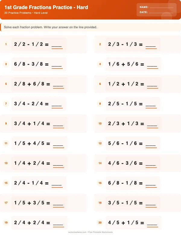 1st Grade Fractions Worksheets - Halloween Theme (Hard)
