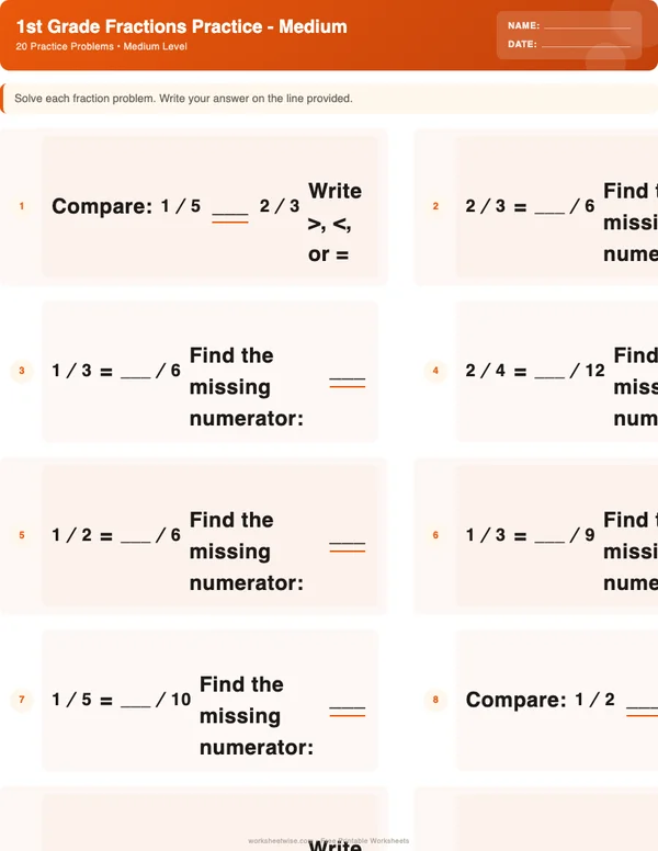 1st Grade Fractions Worksheets - Halloween Theme (Medium)
