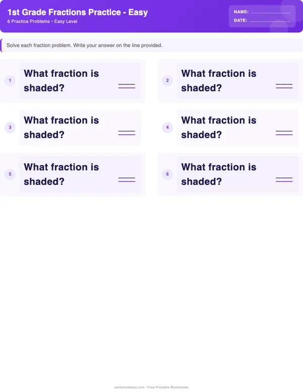 1st Grade Fractions Worksheets - Space Theme (Easy)