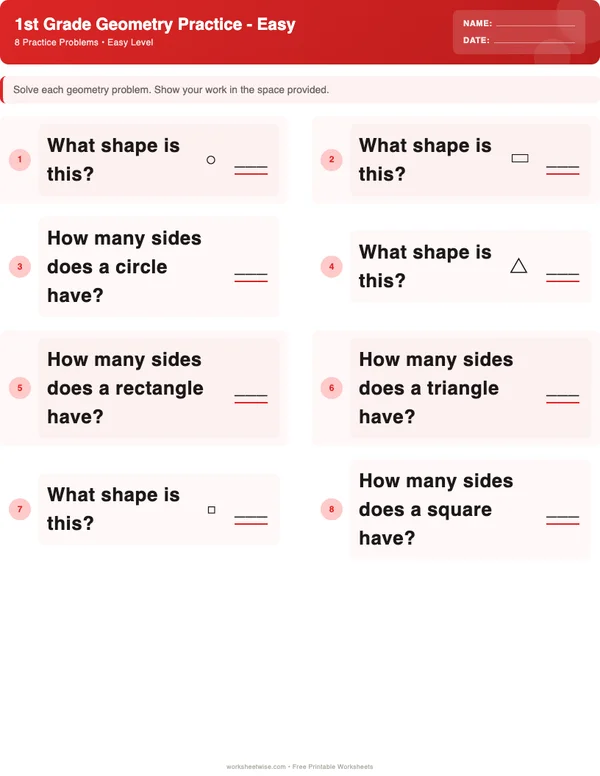 1st Grade Geometry Worksheets - Christmas Theme (Easy)