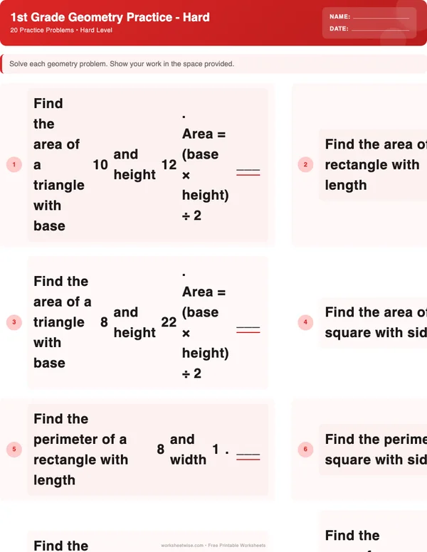 1st Grade Geometry Worksheets - Christmas Theme (Hard)
