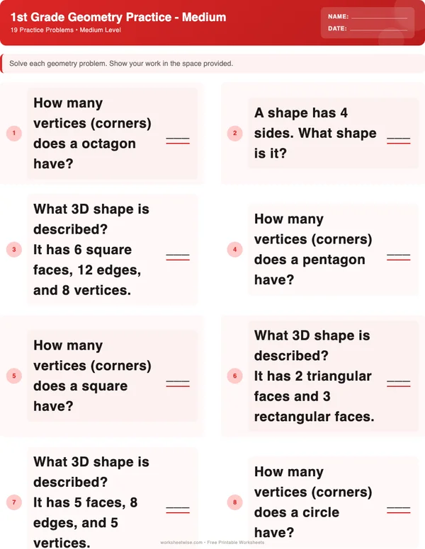 1st Grade Geometry Worksheets - Christmas Theme (Medium)