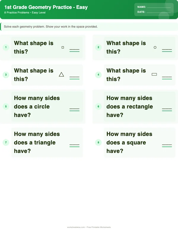 1st Grade Geometry Worksheets - Dinosaur Theme (Easy)