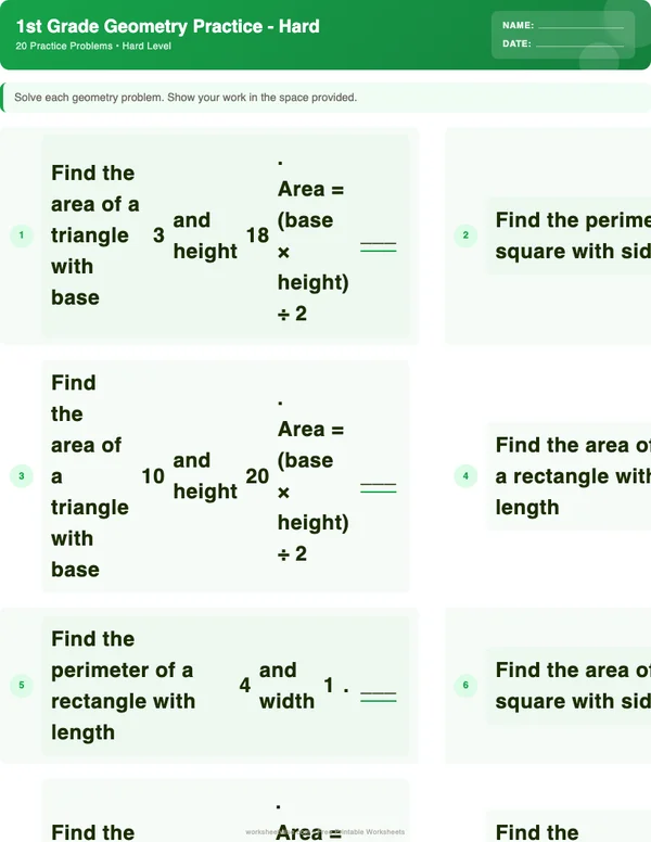1st Grade Geometry Worksheets - Dinosaur Theme (Hard)