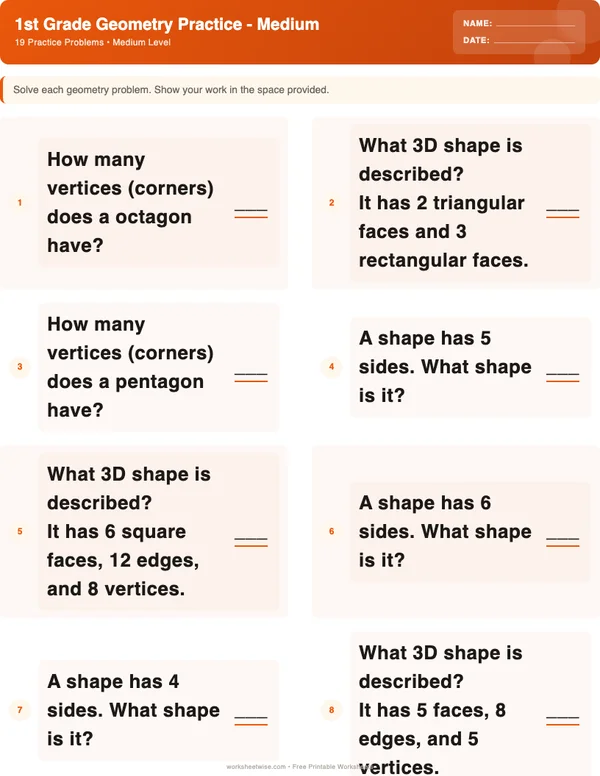 1st Grade Geometry Worksheets - Halloween Theme (Medium)