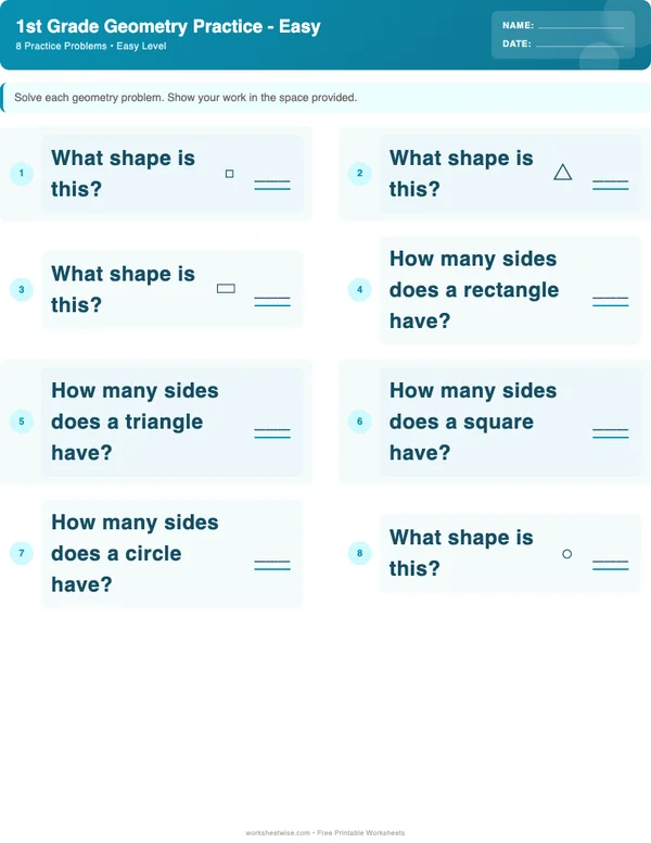 1st Grade Geometry Worksheets - Ocean Theme (Easy)