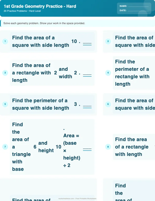 1st Grade Geometry Worksheets - Ocean Theme (Hard)