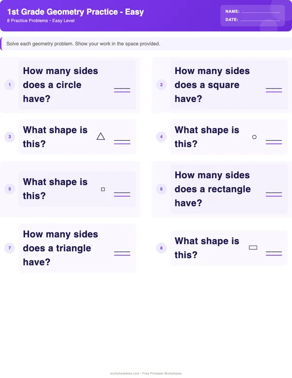 1st Grade Geometry Worksheets - Space Theme (Easy)