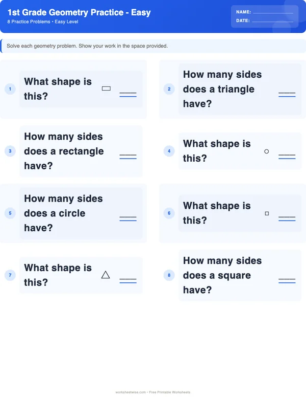 1st Grade Geometry Worksheets - Standard Theme (Easy)