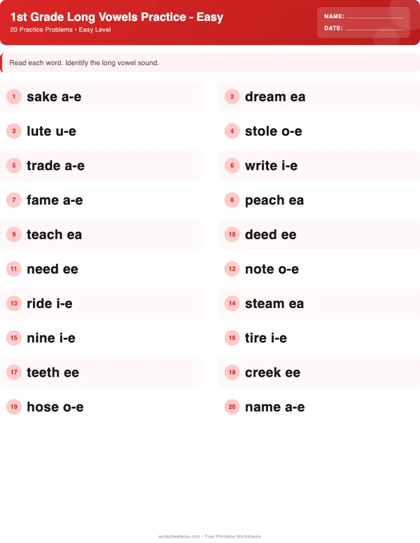 1st Grade Long Vowels Worksheets - Christmas Theme (Easy)