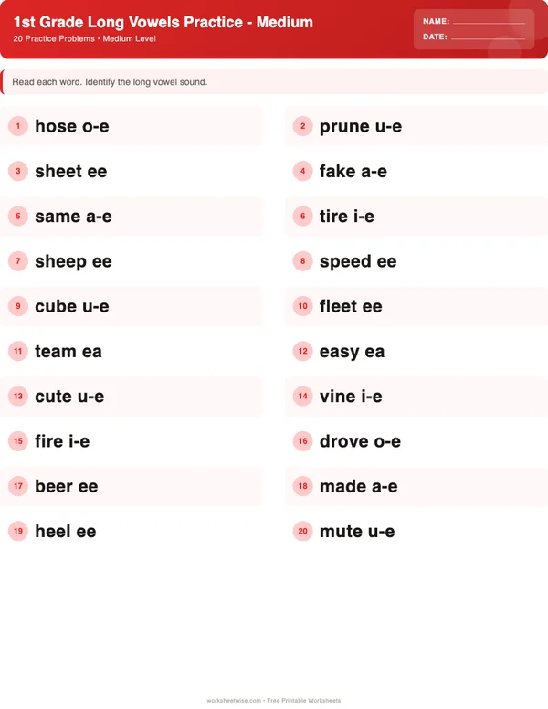 1st Grade Long Vowels Worksheets - Christmas Theme (Medium)