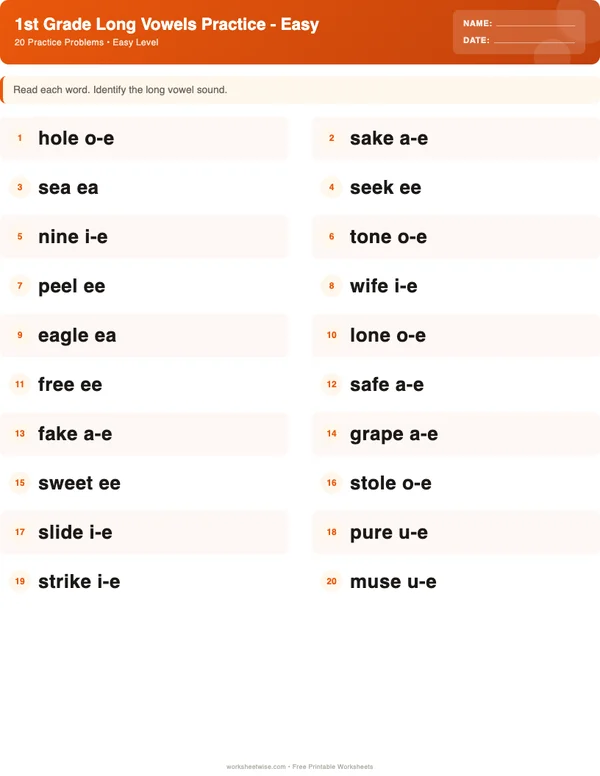 1st Grade Long Vowels Worksheets - Halloween Theme (Easy)