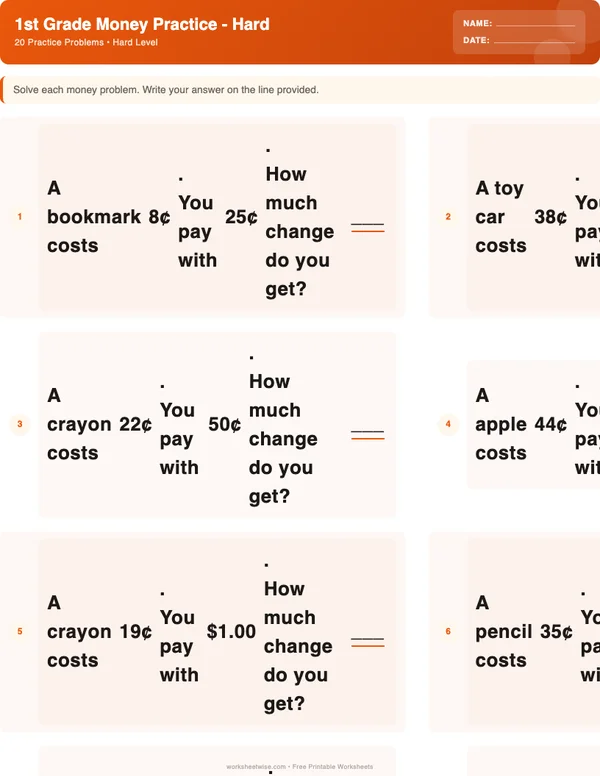 1st Grade Money Worksheets - Halloween Theme (Hard)