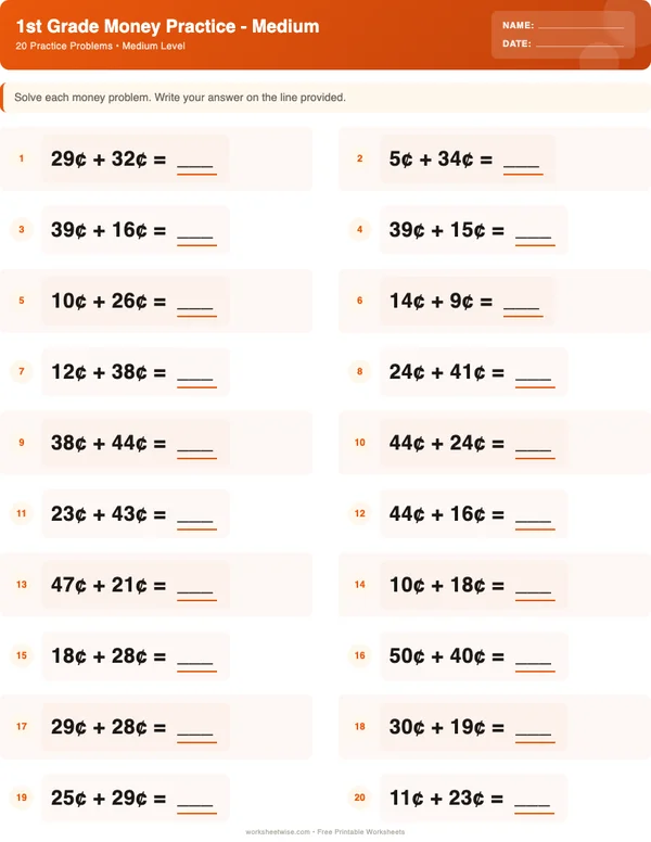 1st Grade Money Worksheets - Halloween Theme (Medium)