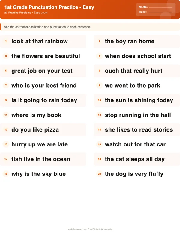 1st Grade Punctuation Worksheets - Halloween Theme (Easy)