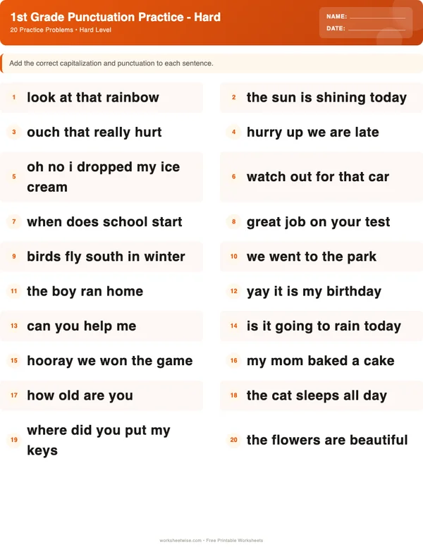 1st Grade Punctuation Worksheets - Halloween Theme (Hard)