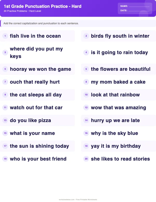 1st Grade Punctuation Worksheets - Space Theme (Hard)