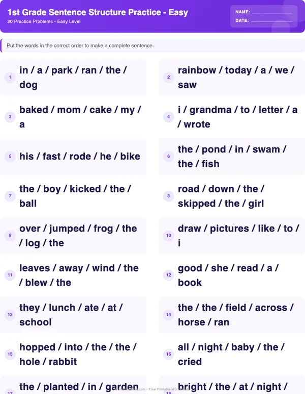 1st Grade Sentence Structure Worksheets - Space Theme (Easy)