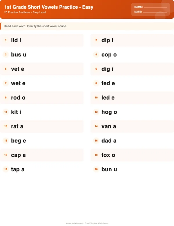 1st Grade Short Vowels Worksheets - Halloween Theme (Easy)