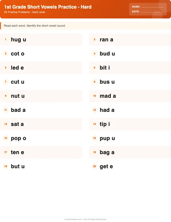 1st Grade Short Vowels Worksheets - Halloween Theme (Hard)