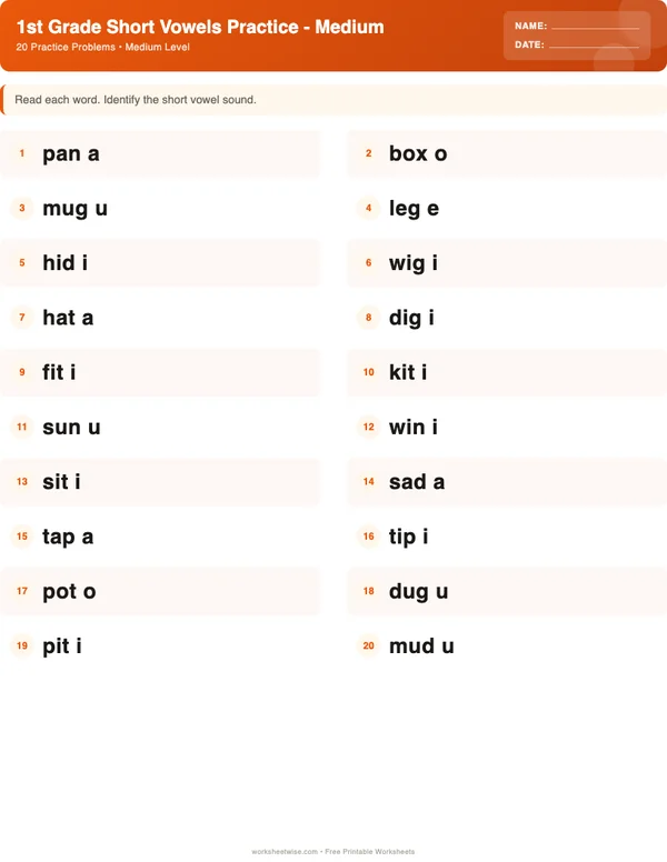 1st Grade Short Vowels Worksheets - Halloween Theme (Medium)