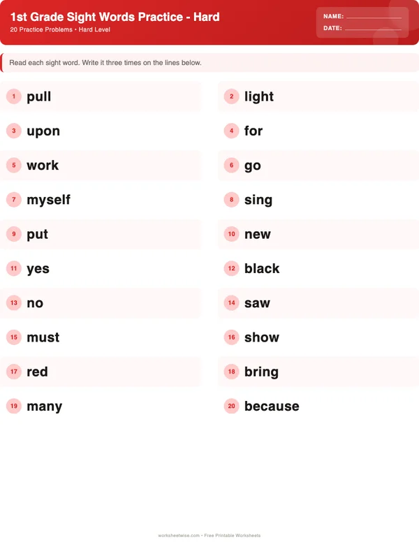 1st Grade Sight Words Worksheets - Christmas Theme (Hard)