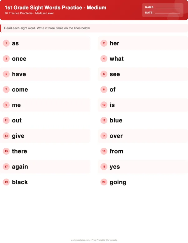 1st Grade Sight Words Worksheets - Christmas Theme (Medium)