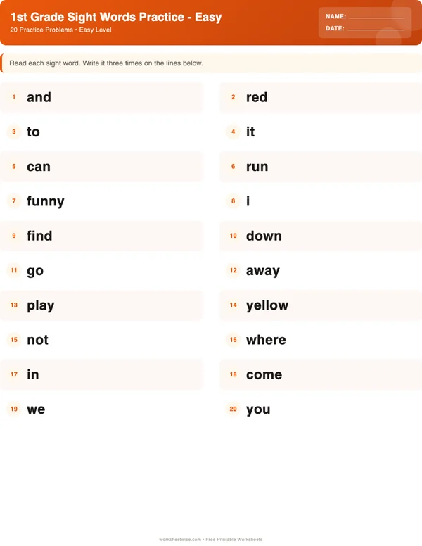 1st Grade Sight Words Worksheets - Halloween Theme (Easy)