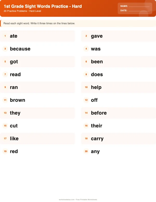 1st Grade Sight Words Worksheets - Halloween Theme (Hard)