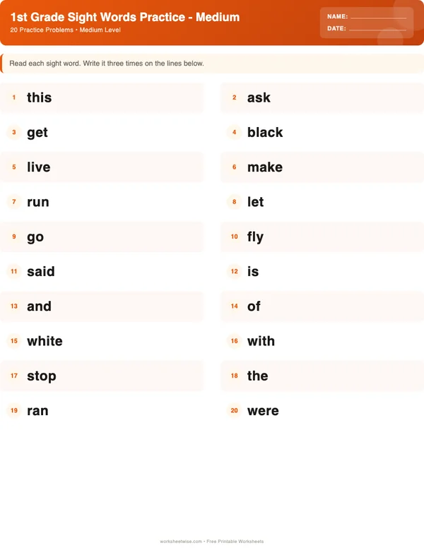 1st Grade Sight Words Worksheets - Halloween Theme (Medium)