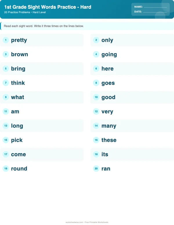 1st Grade Sight Words Worksheets - Ocean Theme (Hard)