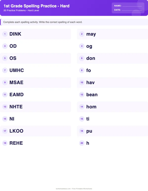 1st Grade Spelling Words Worksheets - Space Theme (Hard)