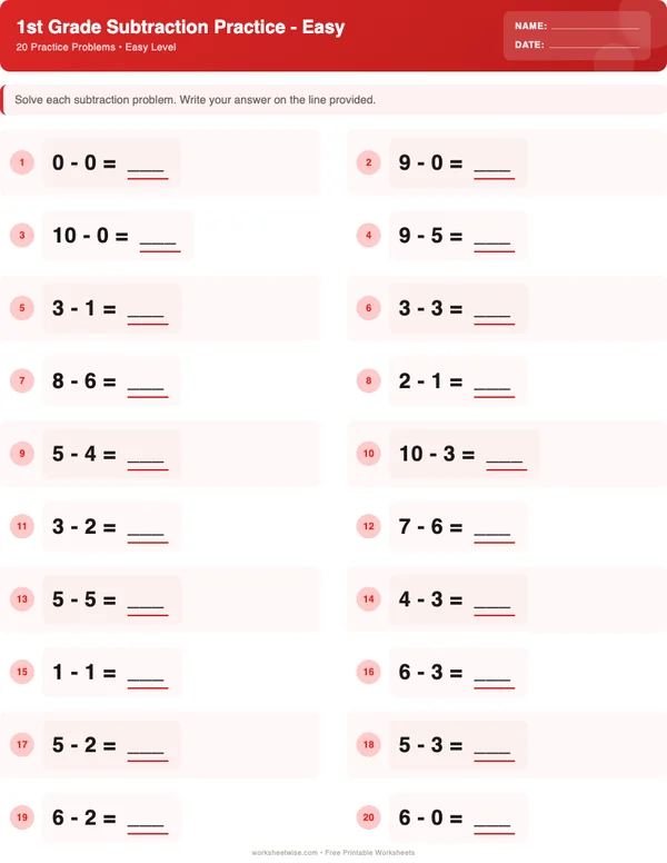 1st Grade Subtraction Worksheets - Christmas Theme (Easy)