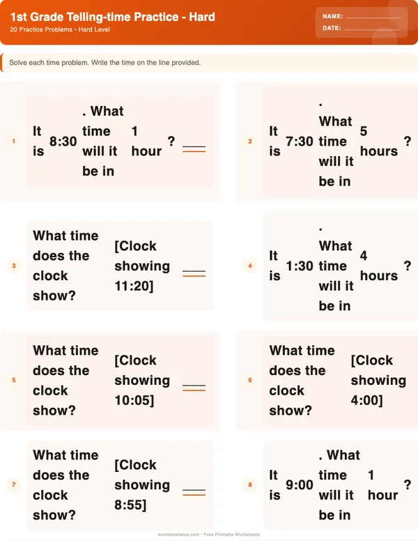 1st Grade Telling Time Worksheets - Halloween Theme (Hard)