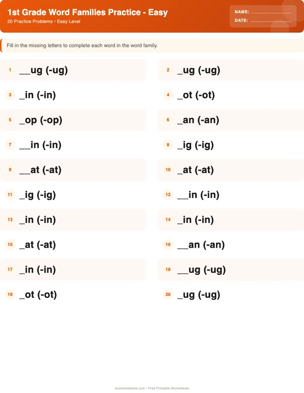 1st Grade Word Families Worksheets - Halloween Theme (Easy)