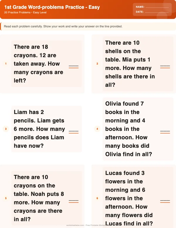 1st Grade Word Problems Worksheets - Halloween Theme (Easy)