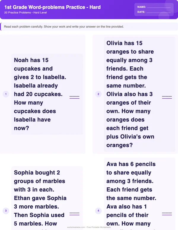 1st Grade Word Problems Worksheets - Space Theme (Hard)