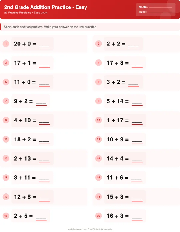 2nd Grade Addition Worksheets - Christmas Theme (Easy)
