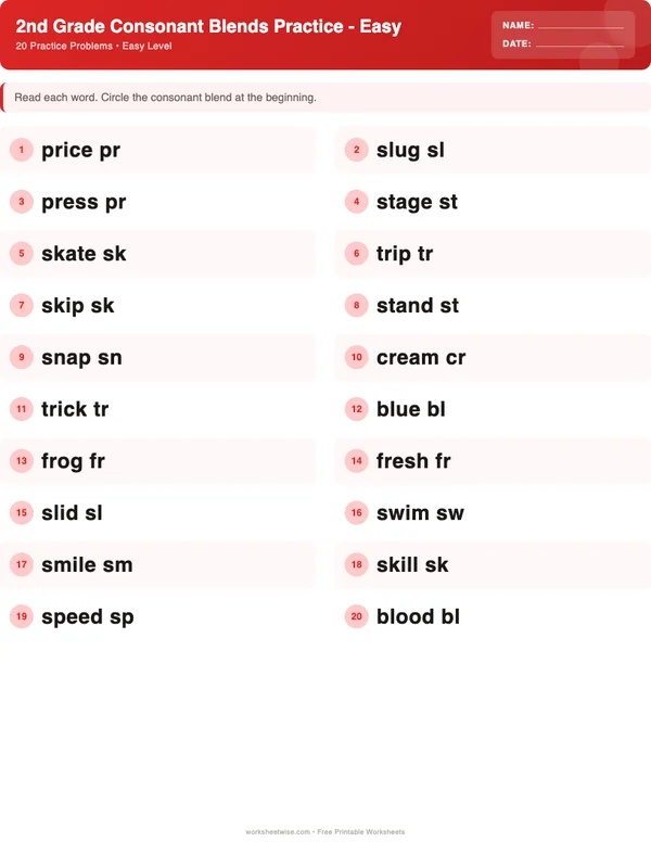 2nd Grade Consonant Blends Worksheets - Christmas Theme (Easy)