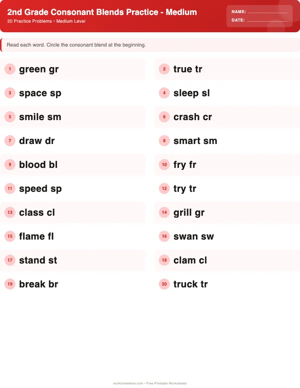 2nd Grade Consonant Blends Worksheets - Christmas Theme (Medium)