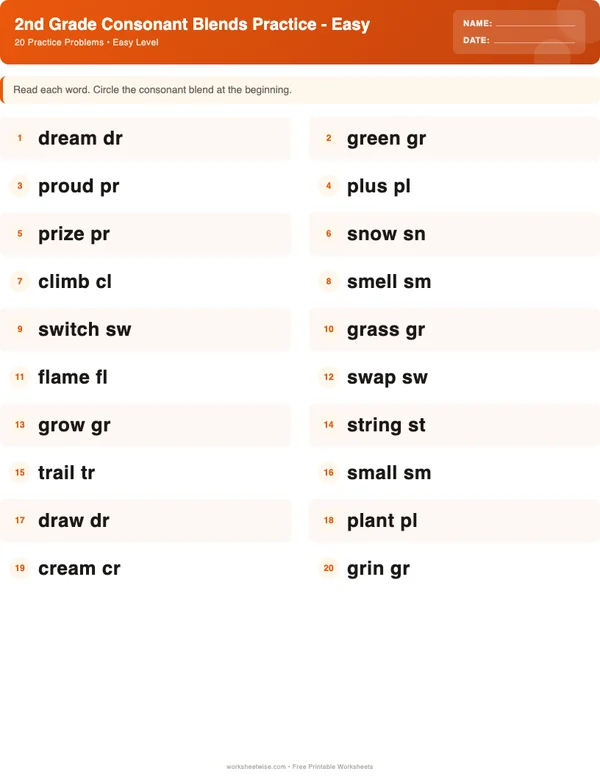 2nd Grade Consonant Blends Worksheets - Halloween Theme (Easy)