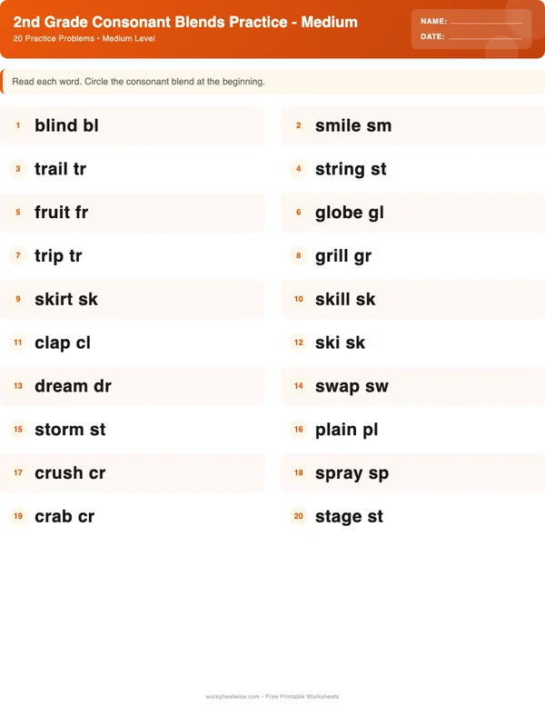 2nd Grade Consonant Blends Worksheets - Halloween Theme (Medium)