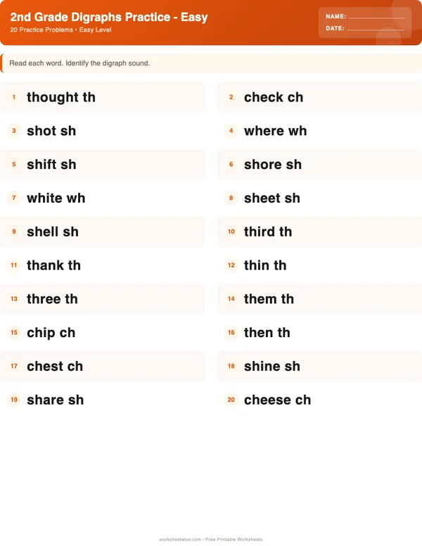 2nd Grade Digraphs Worksheets - Halloween Theme (Easy)